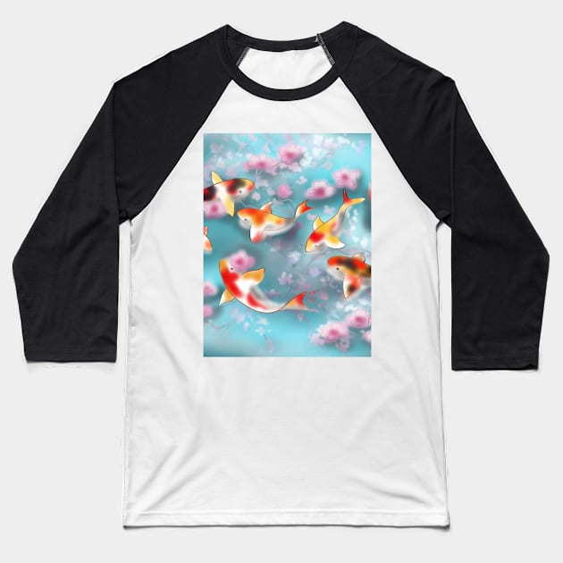 Sakura and koi carp in aqua pond Baseball T-Shirt by cuisinecat